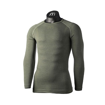 Термобелье мужское верх Mico MLS Round Neck Shirt Skintech Merino Verde Militare